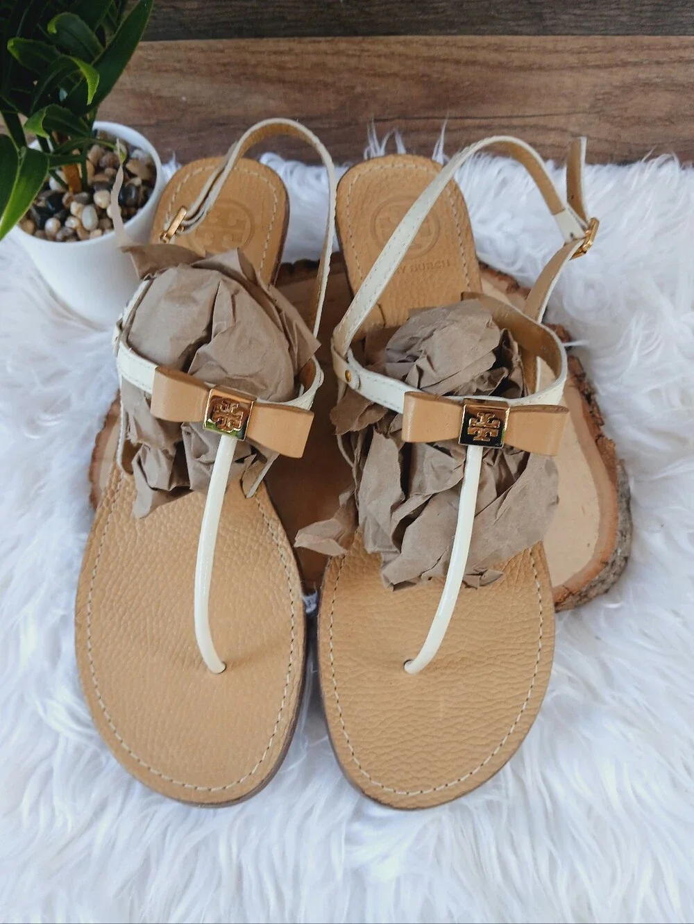 Tory Burch Leather Thong Wedge Sandals